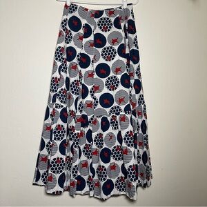 Tara Red White Blue Flared Long Skirt Size Small Modest Cottagecore